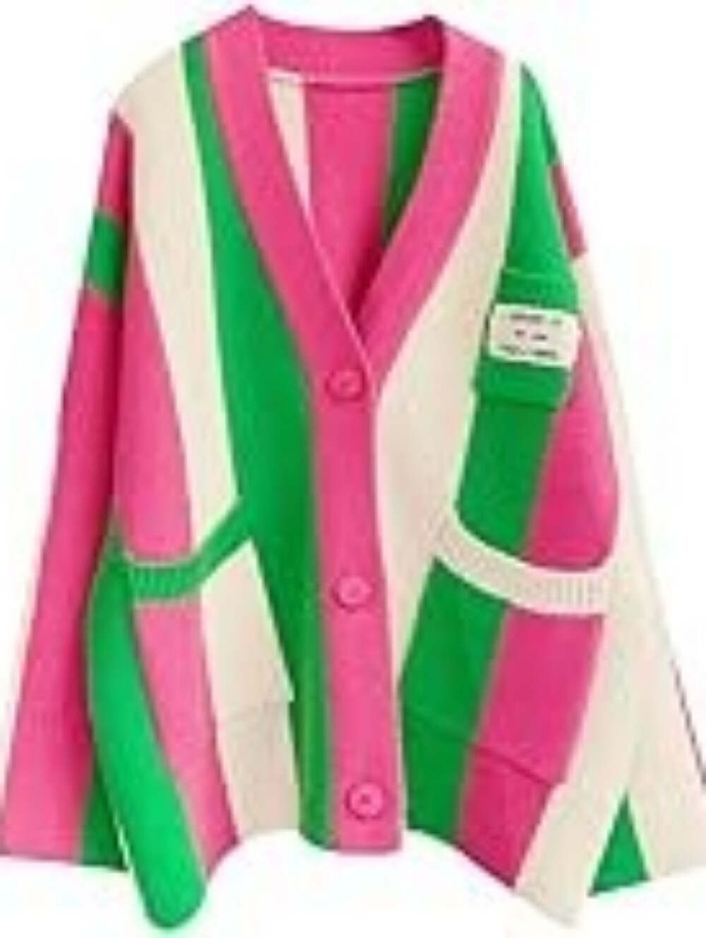 Color-Block Pink & Green V-Neck Women’s Cardigan